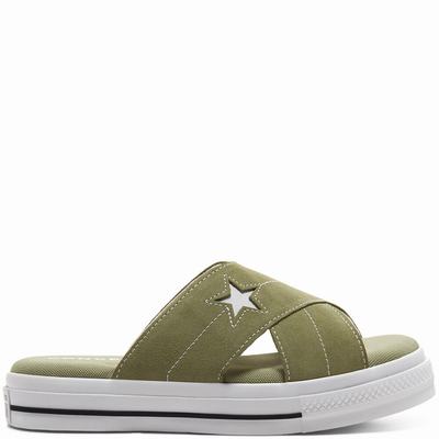 Női Converse One Star Sandalism Slip Platform Cipő CO4627985 Olivazöld/Fekete